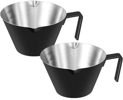 carrottimes 2 Stainless Steel Espresso Cups with Handle, Double Spout Metal Measuring Cup with Dual Scale, Espresso Shot Cup with V-Shaped Mouth, 3.4oz/100ml (Black)