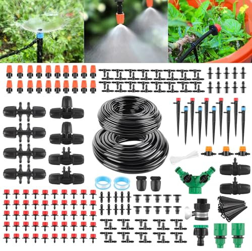 YAOBLUESEA Kit Irrigazione a Goccia 315PCS Impianto Irrigazione Giardino,60M + 15M Tubo Di Irrigazione Automatico Del Sistema Di Irrigazione a Goccia Kit per Prato, Giardino