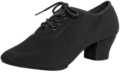 Asyusyu Black Dance Shoes for Women Ballroom Dancing Shoes 1.5 Heel Split Sole Latin Dance Shoes-7.5 UK