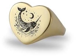 14k Gold Narwal Siegelring - Benutzerdefinierte Tier Ring - Herzform Ring - Niedliche Ring - Geschenk für Sie