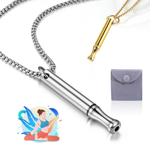 Lot de 2 chaînes respiratoires originales V2 - Sans fumée - Avec dispositif d'arrêt de fumée - Collier anti-anxiété (argent + doré)