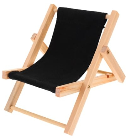 SKISUNO Mini Beach Chair Phone Holder for Desk, Black Wood Canvas | Desktop Decoration Piece, Beach Chair Shaped Design, Frees Hands, Convenient to Use at Home
