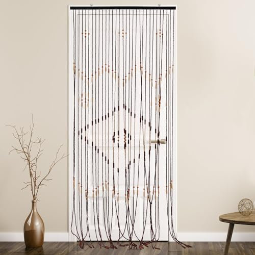 KOLHGNSE Holzperlenvorhang, Türvorhang Bambusvorhang Insektenschutz Perlenvorhang Fadenvorhang Hölz 31Linien Fliegenvorhang Dekoration 90x208cm für Veranden, Flure, Verschiedene Zimmereingänge