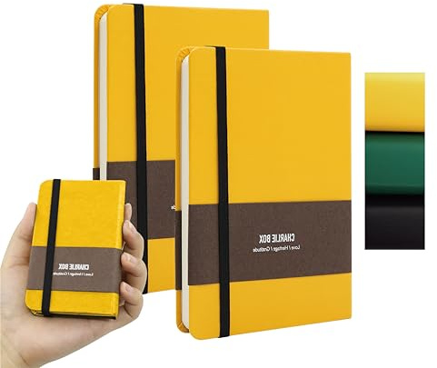 TUNJILOOL 2er Pack A7 Dotted Notizbuch - Leder, 192 Seiten, 100GSM, Gummiband & Innentasche