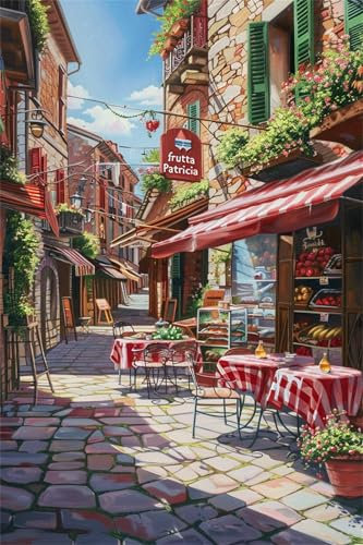Blick auf die Straße Malen Nach Zahlen Erwachsene Groß 80x110cm,Malen Nach Zahlen Geschäft,Kreativ Set für Erwachsene,Handgemalt Ölgemälde Leinwand Kit Pinseln Acrylfarben,Home Wand Dekor,Rahmenlos