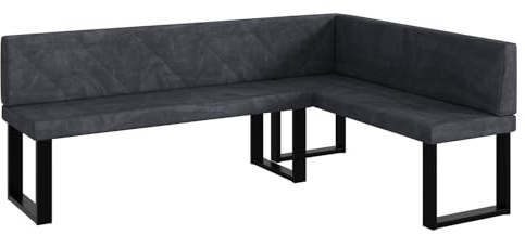 MEBLINI Eckbank für Esszimmer - Küchenbank - Essecke - Sitzecke Küche - ERIC - U-Beine 142x196x87cm Rechts - Dunkelgrau Samt