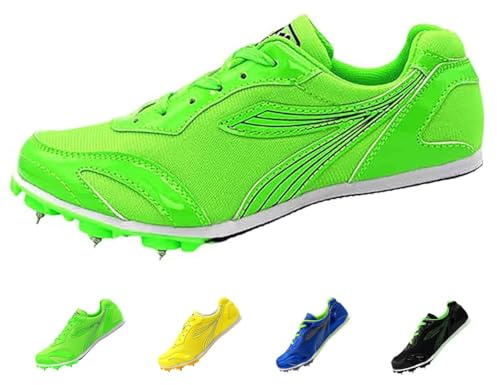 RYVETTE Leichtathletik-Spikes-Schuhe, Laufspikes, Unisex Racing Jumping Sprint Running Sneakers, Sportschuhe Herren, Laufschuhe, rutschfest, mit Grip und Stabilität, atmungsaktiv, leicht(Grün,34)
