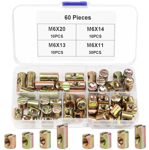 Tuerca cilíndrica M6 para muebles, camas y sillas, 60 unidades, 11 mm, 13 mm, 20 mm, 24 mm