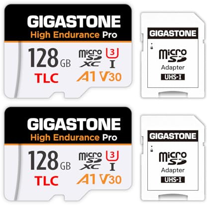 [5 años de recuperación de datos gratis]GIGASTONE 128GB(2 unidades)MicroSD, High Endurance Pro, hasta 100MB/s compatible dash cams REDTIGER, Rove, VIOFO, VANTRUE, PRUVEEO, MicroSDXC UHS-I A1 V30 U3.