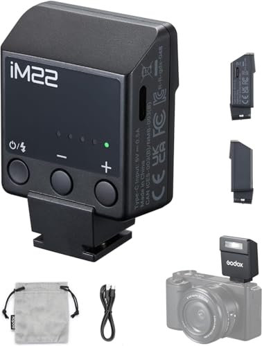 Godox iM22 Kamerablitz 5 Leistungsstufen,Mini Blitz wiegt nur 30g,USB-C-Aufladung mit 470-mAh-Lithium-Akku, für Canon Sony Nikon Fuji Olympus