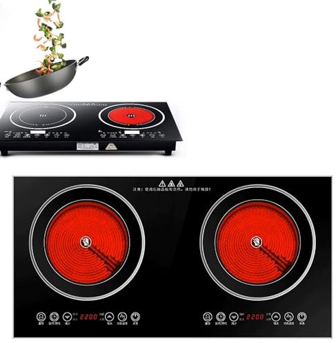 LIULIQ Plaque De Cuisson Portable À Double Induction, Cuisinière Électrique Plate en Céramique avec Smart Touch 2200 W + 2200 W Haute Puissance, Minuterie De 3 Heures Et Sécurité Enfant
