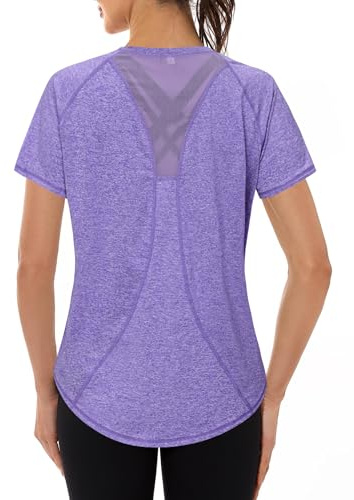 Gyabnw Women's Workout Top Short Sleeve Moisture Wicking Purple