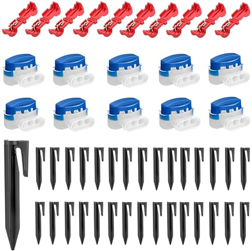 3-in-1 Rasenroboter Kabel-Set: 10 kabelverbinder mähroboter + 50 erdnägel + 10 T-Abzweigverbinder,Mähroboterzubehör für Mähroboter (Kompatibel für Bosch, Gardena, Worx, Yard Force)