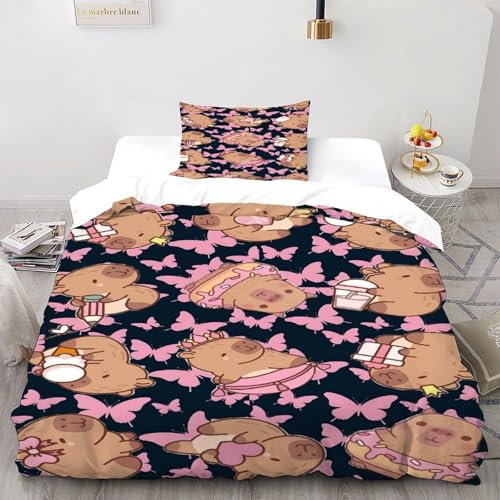 AutumnWinds Beaver Print Bedding Set 3D Digital Printing Cute Print Duvet Cover Set Microfiber Quilt Cover for 2 Pieces Boys & Girls with Pillowcase Single（135x200cm）