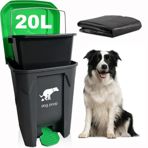 Yatmung 20L/5Gallon Dog Poop Trash Can Outside - Hands-Free Pedal Pet Waste Bin with Removable Inner Bucket - Backyard, Porch, Garage, Yard, Odorless - Dogs Poop Garbage Can Outdoor with Waste Bags