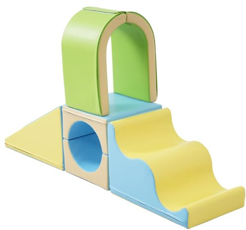 Jeu de 6 pièces en mousse pour enfants rampants, jouets d'escalade en intérieur, blocs de construction souples, rampe d'escalade, toboggan à vagues, arche de jeu, motricité tunnel, dés, parcours