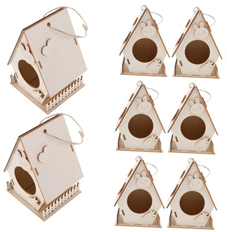 CLISPEED 8PCS DIY Wooden Birdhouse Kit for Unfinished Weather-resistant Bird Nest Ornament Creative Craft for Painting and Building Educational Outdoor Hanging
