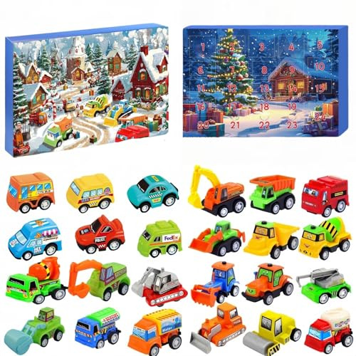 Calendarios Adviento Infantil,Calendario Adviento 2025 Con 24 Camiones De Juguete Para NiñOs,Calendario Adviento Hot Wheels,Camion Hot Wheels NiñOs + 3 AñOs,Ideal Para Regalo Sorpresa De Navidad