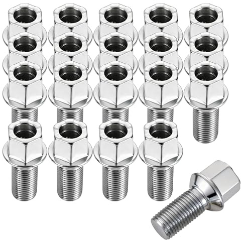 ERMWALR Wheel Bolts M14 x 1.5, 27mm Thread, 17mm Hex for Audi VW | Alloy Wheel Hub Bolts Car Accessories（20 Pcs，Silver）