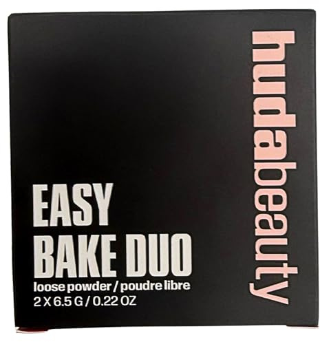 HUDA BEAUTY Easy Bake Duo Loses Fixierpuder Cherry-Peach, aufhellendes & farbkorrigierendes Setting Powder, mattierend, bis zu 18h Halt, nicht komedogen, 2 Töne