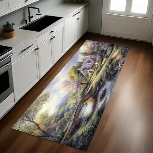 Rosa Waschbarer Küchenläufer 60x180 cm rutschfest Landhaus Design Türmatte für Küche und Bar Pflegeleicht Dekorativer Teppich Läufer