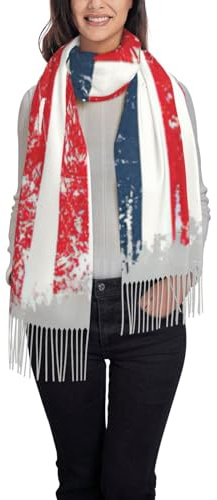 cchgnm Damen-Schal mit Sternen- und Streifen-Druck, warmer und weicher Winterschal, lässiger Fransenschal.