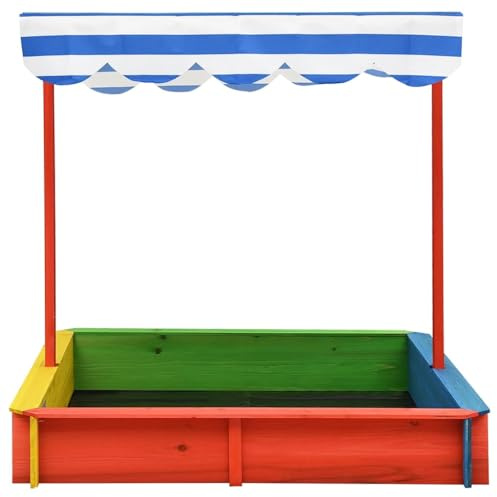 Cervaline Sabbiera con Tetto Regolabile in Legno Abete Multicolore UV50,Giochi e Giocattoli,Attrezzatura Gioco per Esterni,Sabbiere,7.85kg - 316475