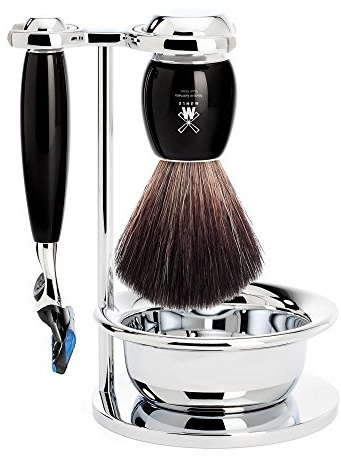 MÜHLE Rasierset mit Schale - Vivo Serie - Black Fibre - kompatibel mit Gillette-Klingen - Edelharz schwarz