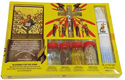 Bethlehem Gifts TM 7 in 1 Holy Land Mega Set Holy Water Soil Oil Incense, Crucifix Cross, Candles and Ancient Byzantine Icon