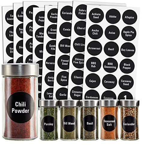 Talented Kitchen 144 Spice Jar Labels, Round 1.5 Inch Preprinted Chalkboard Stickers for Spice Containers (Water Resistant)