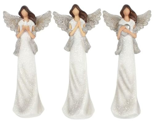 Bezaubernde weiße Engel aus Kunstharz, Frieden, Beten, Liebe, 18,5 cm x 8 cm, 3 Stück, einzigartige und festliche Weihnachtsdekoration, langlebiges Material, perfekt für die Weihnachtszeit