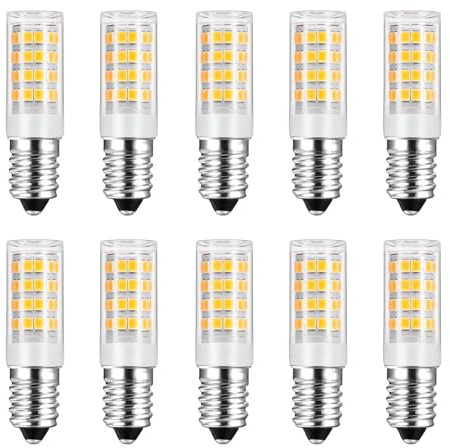 HUAMu E14 Bombilla LED, 5 vatios equivalente a 50 vatios, blanco cálido 3000K para campana extractora, 500 lúmenes, AC220-230V, no regulable, tornillo Edison pequeño 2835SMD lámpara 10PCS ...