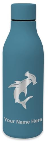 LaserGram Double Wall Stainless Steel Water Bottle, Hammerhead Shark, Personalized Engraving Included (Slate Blue)