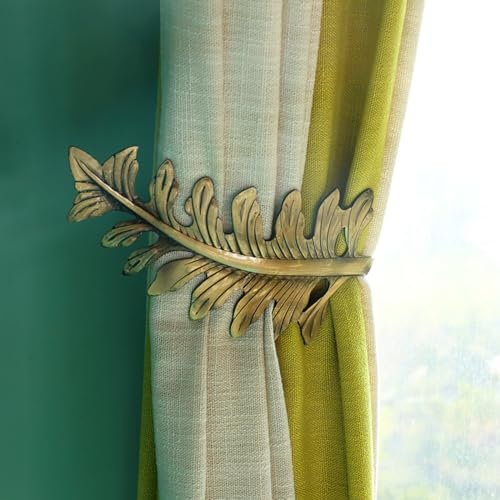 MoYouno 1 Pair Rustic Curtain Holdbacks, Decorative Tiebacks Hooks, Vintage Curtain Holdback, Large Leaf Design Tie Backs, Bronze