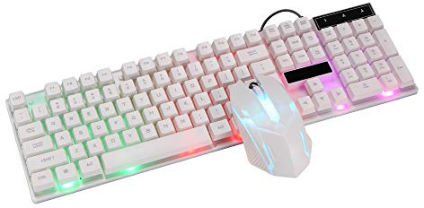BINCIBH Clavier MéCanique,Clavier sans Fil Gamer Gamer Illuminated Keyboard Gaming Ensemble Clavier for Ordinateur Portable Gaming Keyboard et Une Souris Filaire Clavier (Color : White)