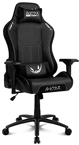 Drift Silla Gaming ElRubius -DR250RU - Silla Gaming Oficial de elElRubius,Mecanismo Mariposa, Respaldo reclinable, Polipiel, Acabados Ante, reposabrazos 4D, cojín Cervical y Lumbar, Negro/Blanco