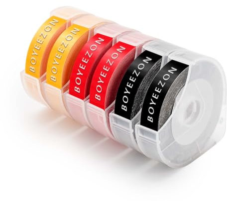 BOYEEZON Etikettenband Kompatibel mit Dymo Omega Prägeband als Ersatz für 3D Vinyl Prägeetiketten für Dymo 3D Prägegerät S0717930 Junior Motex E101 E103 Weiß auf Schwarz/Rot/Gelb, 9mm x 3m