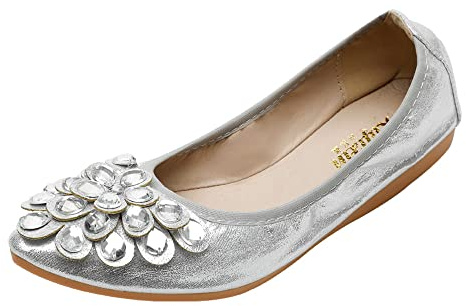 Aoikoy Zapatos Planos de Ballet para Mujer, Plegables, Informales, Brillantes, con Diamantes de imitación, para Boda, cómodos Zapatos Planos para Caminar,A3-Silver,EU41