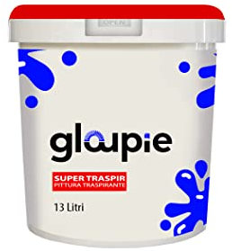 GLOUPIE SUPER TRASPIR Pittura All'Acqua Traspirante Per Pareti Per Tutti Gli Ambienti Interni, 13 Litri, Bianco, Made In Italy