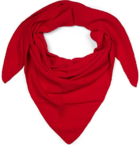 styleBREAKER foulard triangolare in mussola da donna in 100% cotone | foulard tinta unita morbido e leggero | sciarpa alla moda per tutte le stagioni - Made in Italy, 196 x 84 cm, Rosso