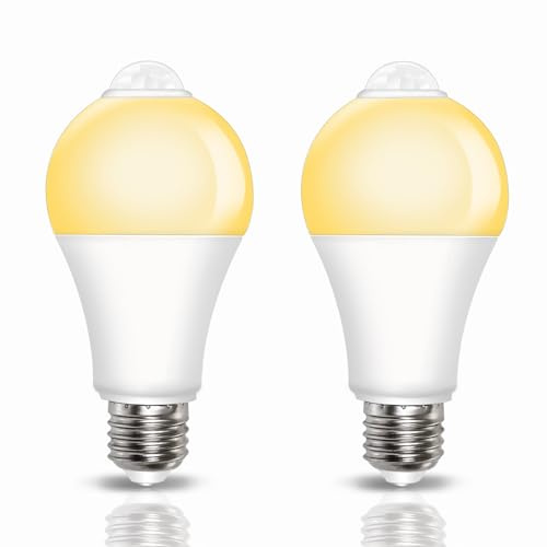Lampadina LED E27 con Sensore di Movimento 9W, 800LM Luce Calda 3000K, Auto On/Off, E27 Lampadina Sensore di Movimento PIR per Corridoio, Garage, Scale, 120 Gradi, 2 Pezzi