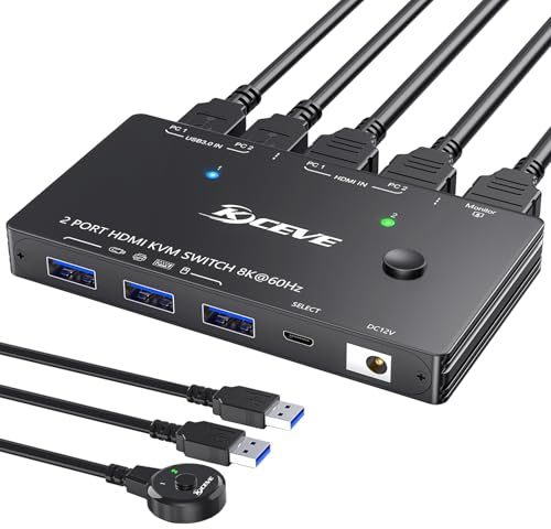 8K@60Hz HDMI KVM-Switch 2 PC 1 Monitore 4K@144Hz USB 3.0 KVM-Switches mit USB 3.0-Kabeln Kabelgebundener Controller (8K Single Monitor KVM)