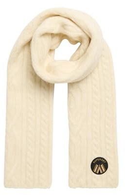 Superdry Damen Luxuriöser Strickschal mit Zopfmuster Hafer Weiß 1SIZE