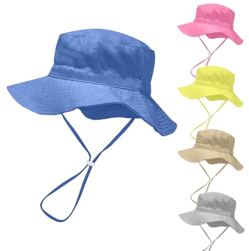 Rayson Sombrero de Sol para Bebé Niña Ajustable Gorro Verano de Pescador para Niños ala Ancha Sombrero Bob Protección Solar UPF 50 para Exteriores Natación Playa Piscina(Azul)
