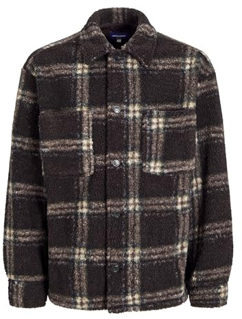 JACK & JONES Veste Polaire Homme avec Boutons, col, Motif Carreaux Teddy, Couleurs:Marron, Taille:L