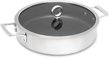 Olavson Schmorpfanne 28 cm hoher Rand, Kupferpfanne,Induktion,mit Deckel, antihaftbeschichtet, Servierpfanne 28 cm hoher Rand, beschichtete Pfanne, spülmaschinenfest,Edelstahl Kupferkern(stielgriff)4L
