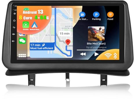 [8Core 4G+64G] CAMECHO Android 13 Autoradio mit Navi für Renault Clio 3 2006-2012,Doppel Din 9 Zoll Auto Radio Touch Display mit Carplay Android Auto Bluetooth FM/RDS Mirror Link DSP