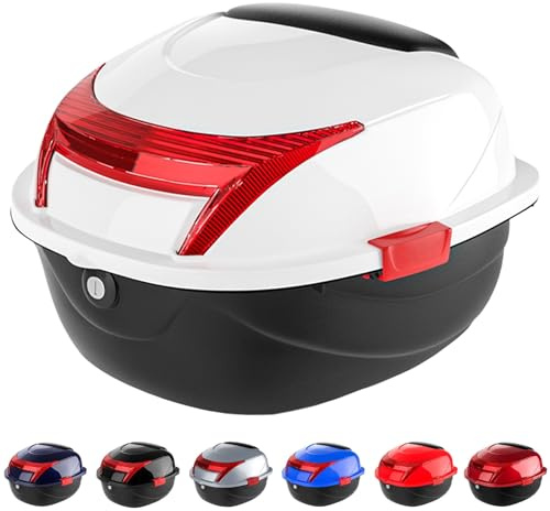 Generic Baúl de Moto Universal Caja de Motocicleta Baúl de Moto Scooter Maleta Motocicleta Topcase para Casco con Llaves y Accesorios 35L (Color : Blanco)