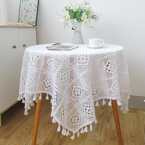 FMIYJUN Rechteckige Häkeldeckchen, Tischdecken, weiß, Vintage, handgefertigt, Baumwolle, Spitze, Tischdeckchen für Hochzeit, Praty, Zuhause, Geburtstag, Küchendekoration