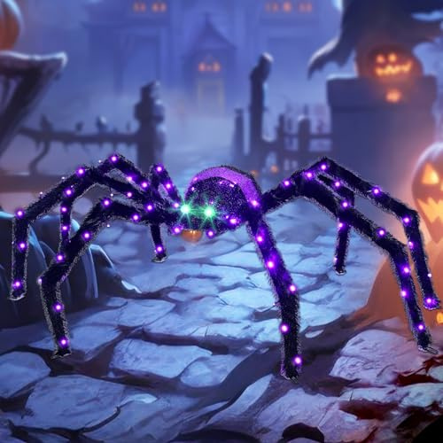 Halloween Leucht-Riesenspinne für draußen - Outdoor-Dekorationen, Outdoor Deko Gruselige Riesige Spinne, Gefälschte Große Spinne, Gruselige, Requisiten - Lichtern